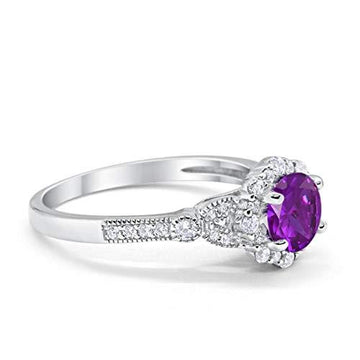 Floral Art Deco Engagement Ring Simulated Amethyst CZ 925 Sterling Silver